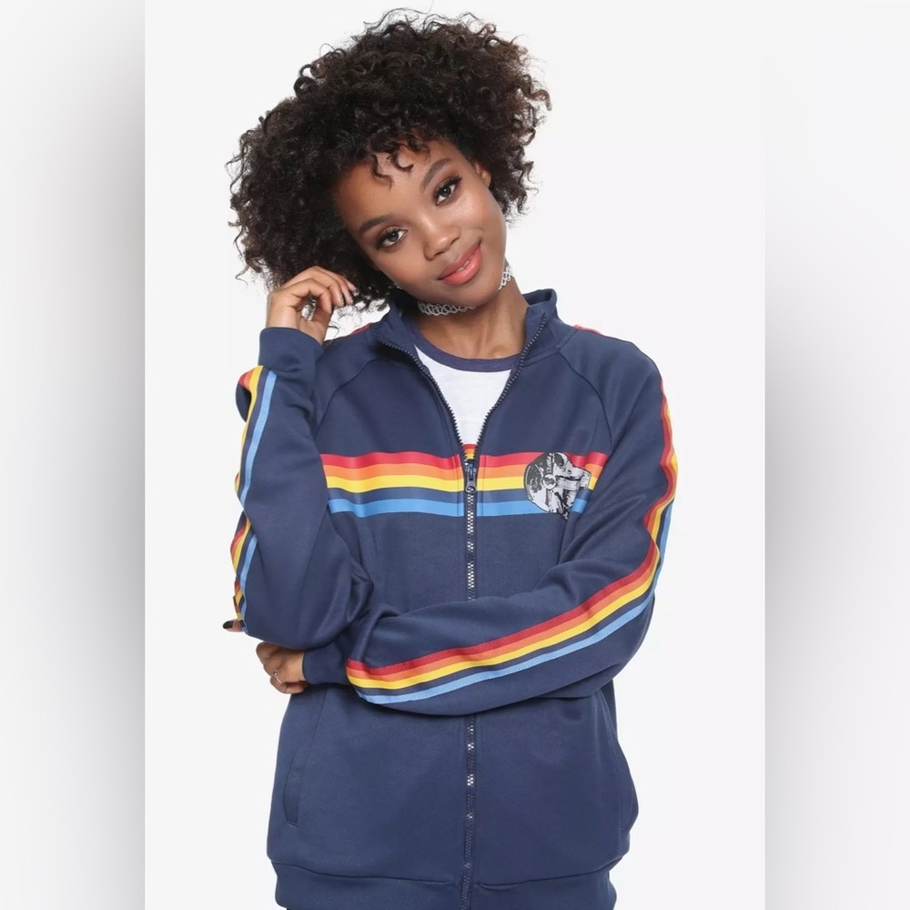 Star Wars Navy Varsity Jacket with Rainbow Stripes